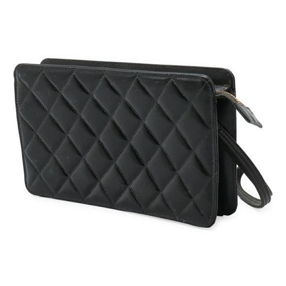 CHANEL Black Leather Logo Clutch Bag - Picture 3 of 9